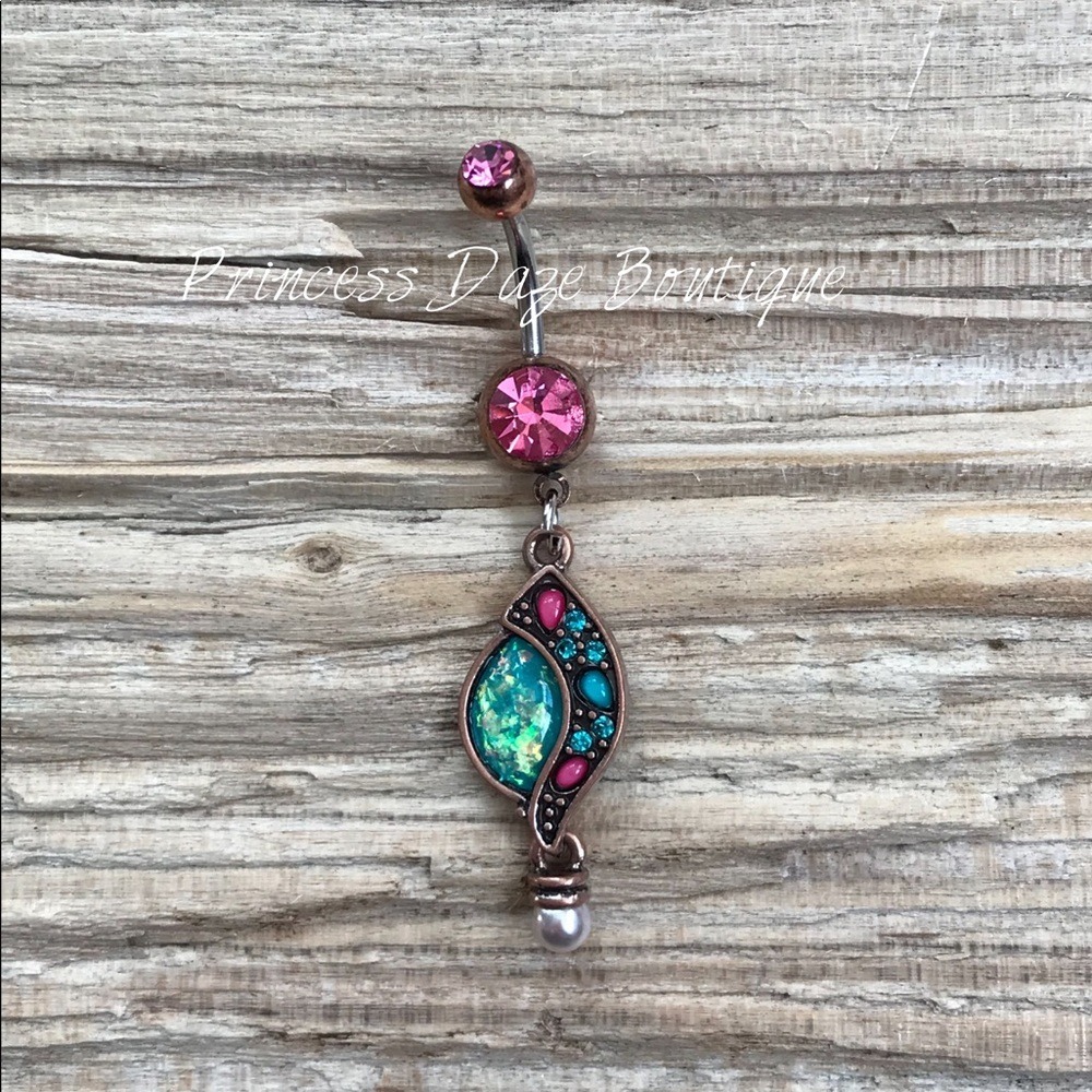 Antique Rose Gold Opal Belly Button Ring‎